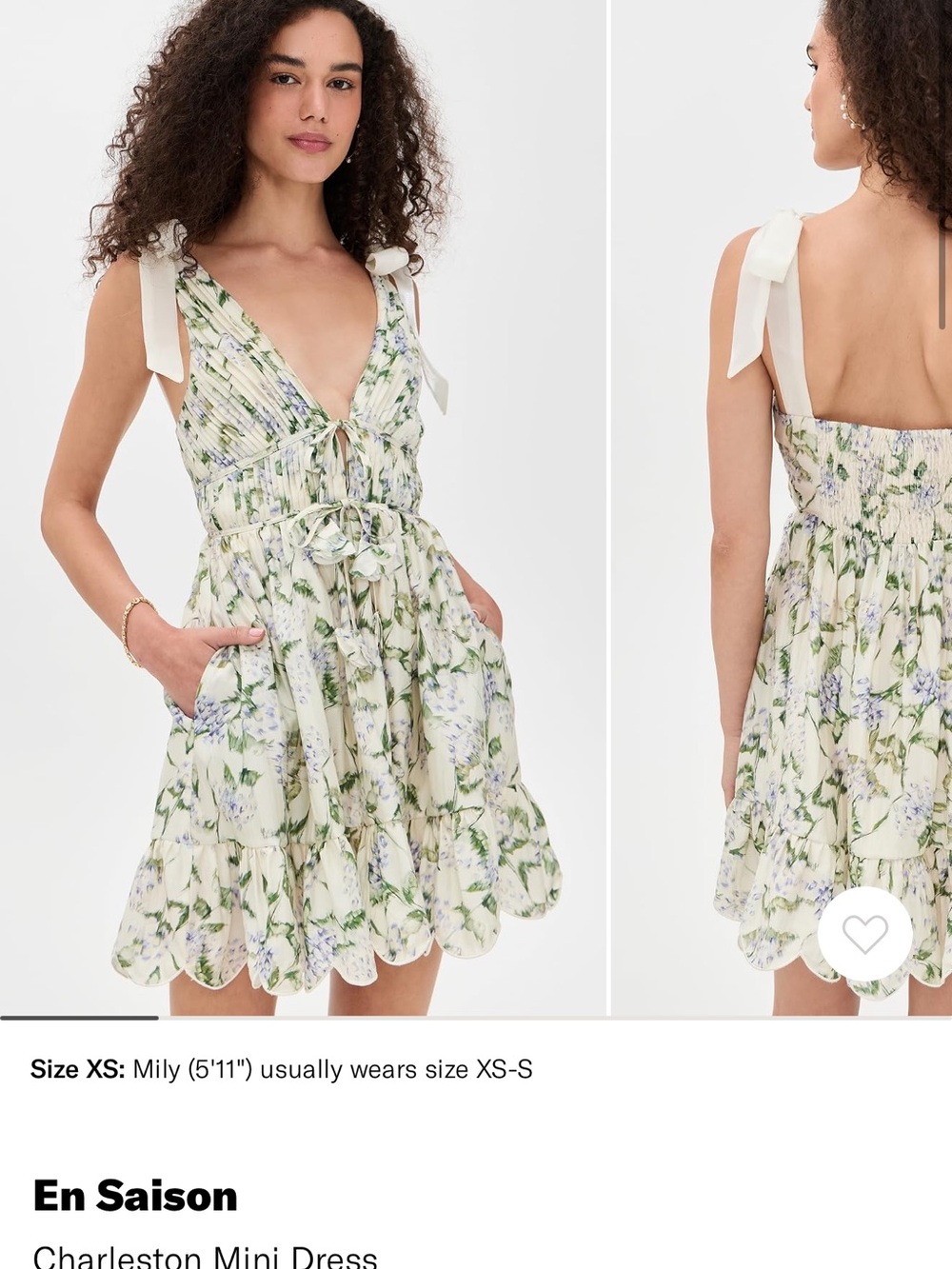 En Saison Floral Tie-Shoulder Mini Dress in Cream and Green
